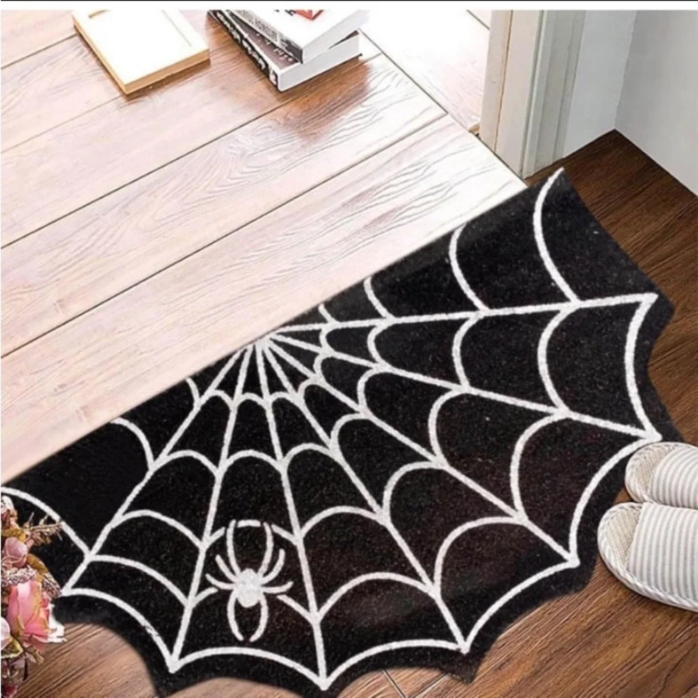 New! Gothic Decor Doormat / Rug Spider Web Design. Size: 20” x 31”. Black/White